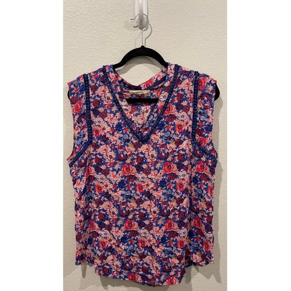 41 Hawthorn Tops - 41HAWTHORN Blue Rose Floral Print Sleeveless Blouse